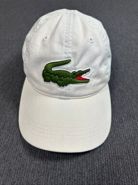 Lacoste Hat Cap Strap Back White Green Big Croc Gator Logo Twill Baseball Adult
